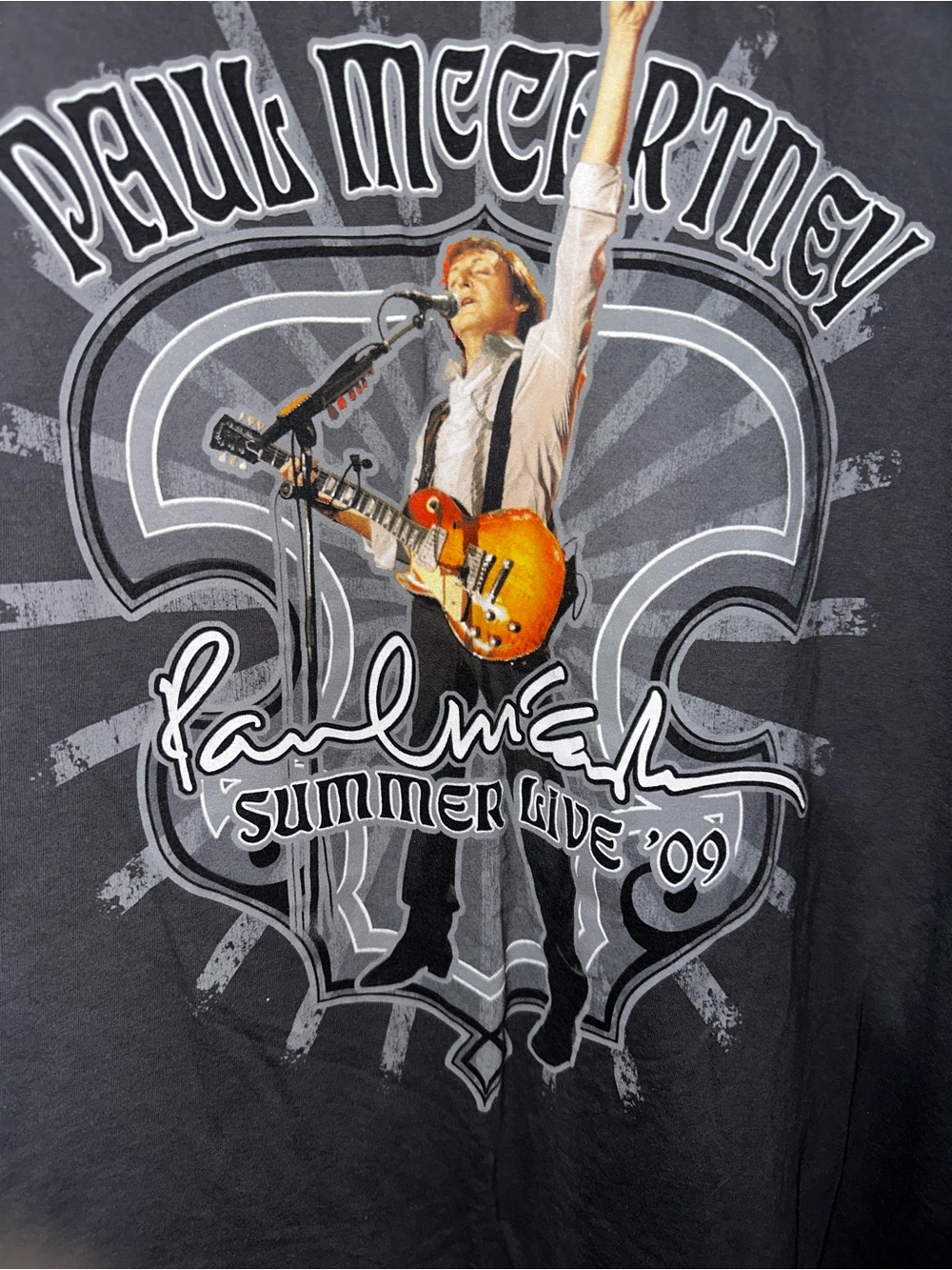 American Apparel Charcoal Gray Paul McCartney Graphic Tee with Orange Guitar